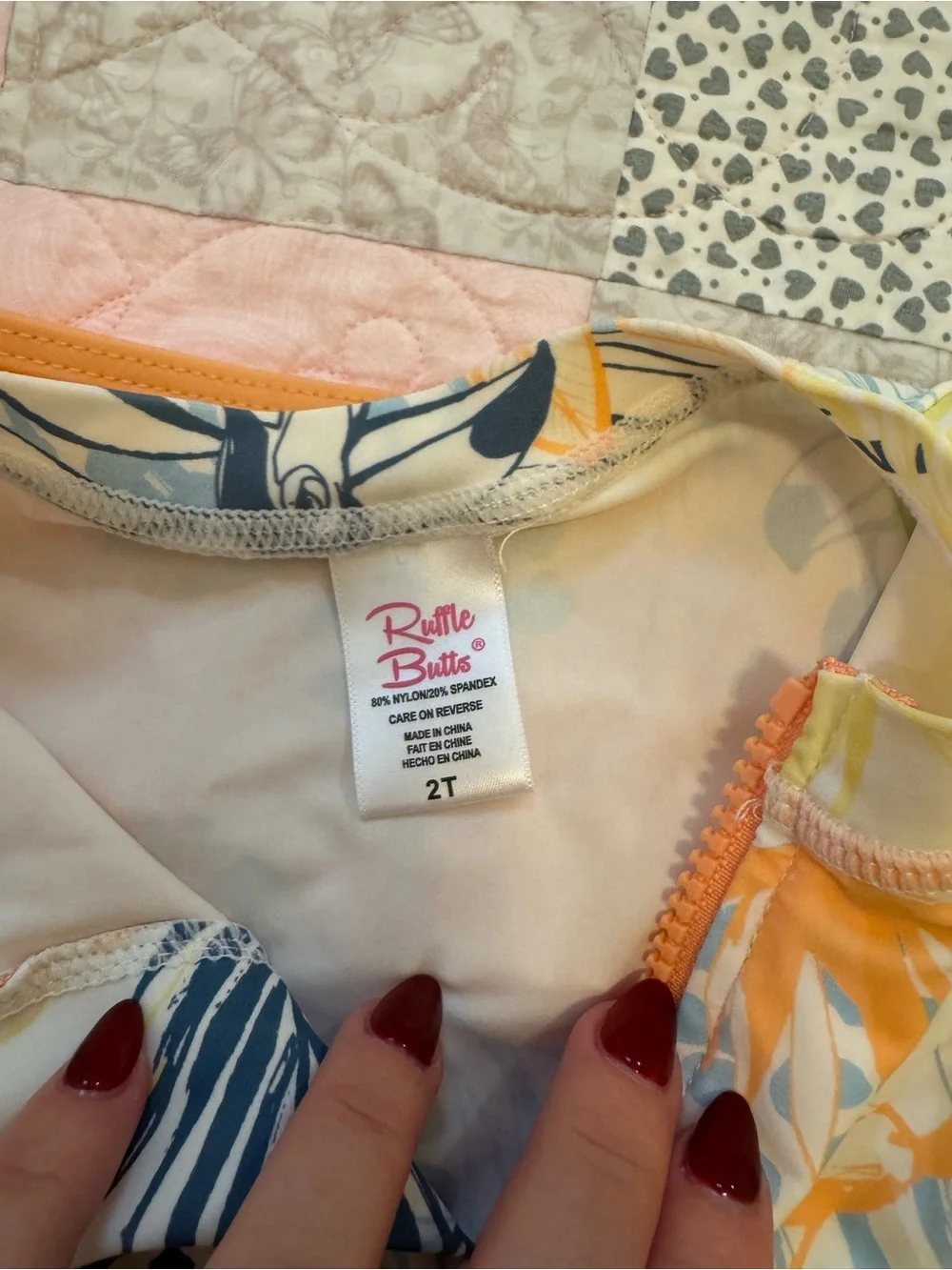 Ruffle Butts Tropical Toucan Rash Guard Set - Yellow, Navy, Peach